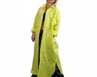 Linen Oversized Tunic Shirt – Asymmetric Beachwear – Loose Boho Summer Linen Top