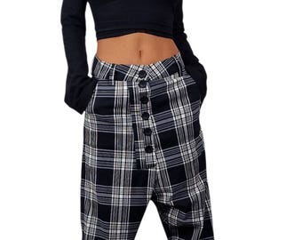 Plaid Harem Pants: Drop Crotch Baggy Trousers