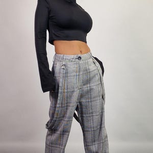 Wide Leg Baggy Pants/ Harem Pants / Loose Pants/ Drop Crotch Pants /Extravagant Trousers /Avant-garde Pants/ Plaid Pants with Suspenders