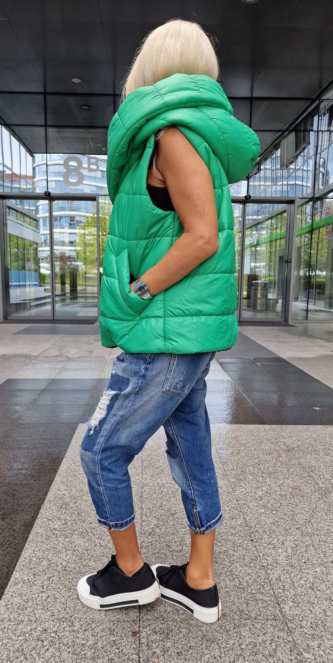 トップス hooded short vest - olive / pilot twill hooded short vest - olive / pilot twill