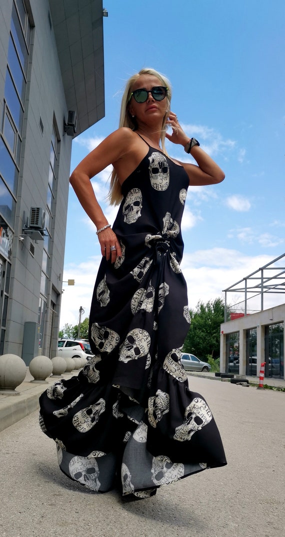 Skull Print Maxi Dress, Gothic Spaghetti Strap Extravagant Dress - Etsy