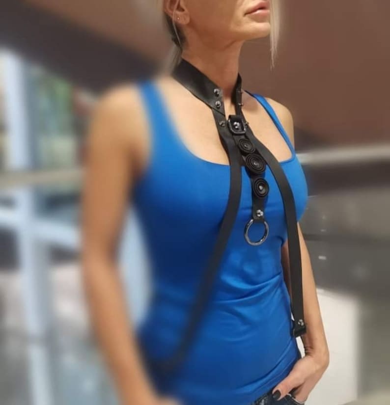Handmade Long Leather Necklace Extravagant NecklacAvant-garde Leather Necklace Designer Jewelry e