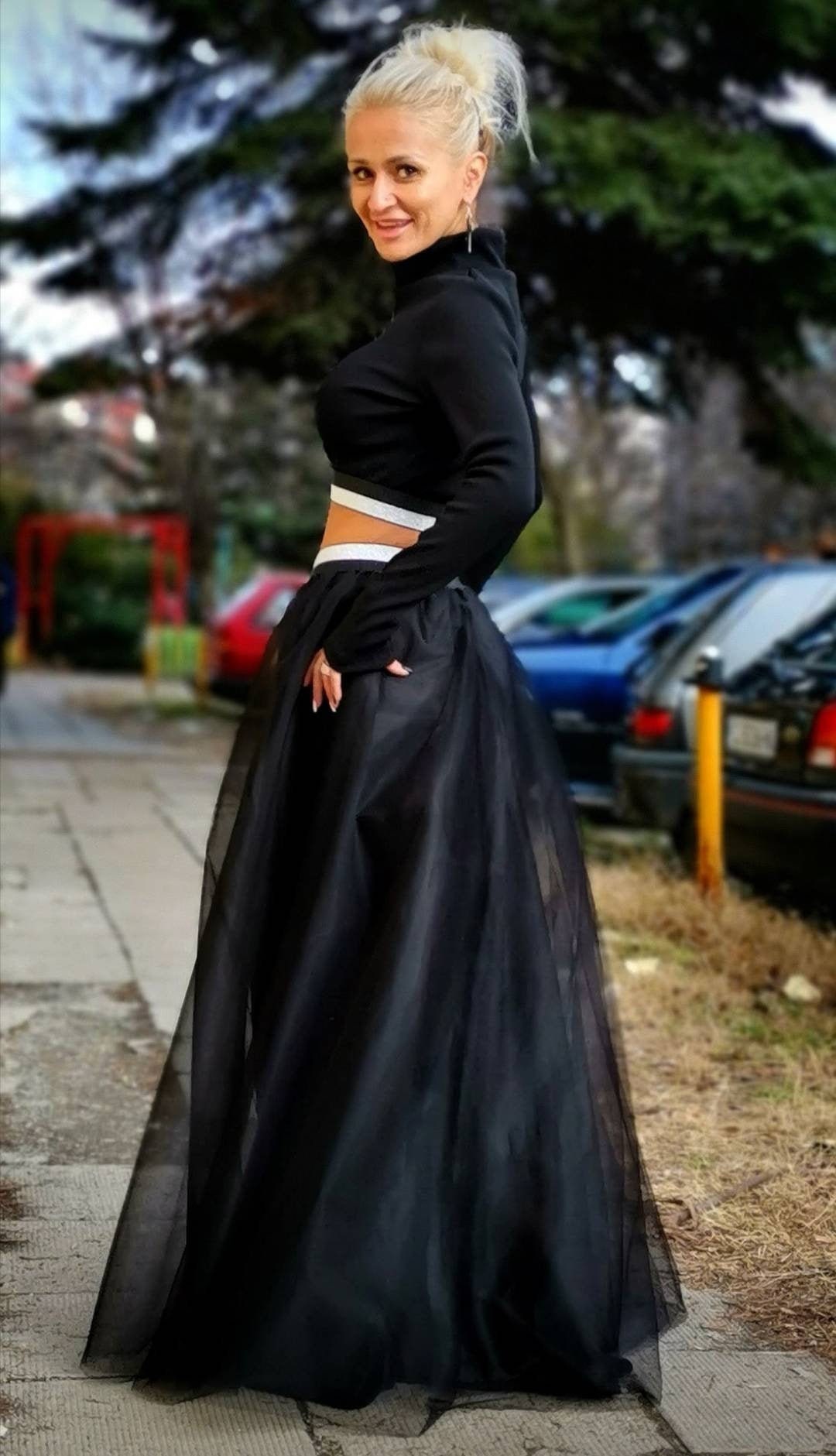 【Acka. 】tulle long skirt サイズ1 ブラック tulle long skirt – Acka online store