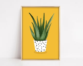 Aloe Vera Plant Wall Art Print | Mustard | A3, A4, A5, A6 | Plant Gift | Succulent | Botanical Print | Plant Wall Art | Plant Print