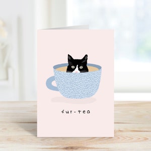 Fur-Tea Funny 30th Birthday Card Thirty Cat Lover Funny Thirtieth Birthday Card Funny Cat Pun Humurous Card Prints by Milly image 1