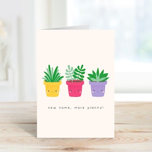 Carte de voeux Plus de plantes pour une nouvelle maison | Bonne nouvelle carte pour la maison | Dame aux plantes | Plante d'intérieur | Nouvelle carte drôle pour la maison | Dame folle des plantes | Première maison
