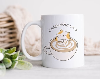 Catpurrcino Mug - Funny Cat Gift, Cat Lover, Friendship Gift, Birthday, Cat Pun, Cappuccino, Coffee Lover, Colleague Gift, Office Mug