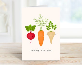 religious best wishes for new job Rooting for You Good Luck Card | Congratulations Card | A6 | Vegetable Card | Food Pun Card | Encouragement Card | New Job | Prints by Milly