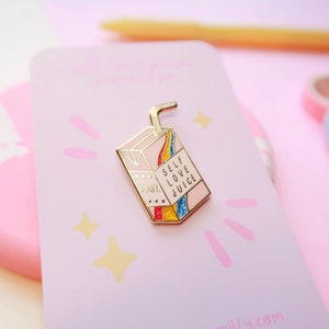Self Love Juice Box Enamel Pin Cute Hard Enamel Pin Affirmation Positivity Small Gift Lapel Pin Glitter Rainbow Gift for Her image 1