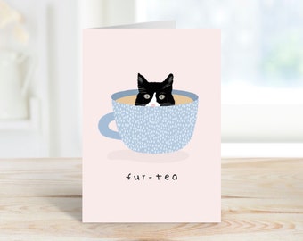 Funny 30th Birthday Card – Cat Pun Fur-Tea Thirty Card – Humorous Milestone Greeting for Cat Lovers – Handmade Birthday Card