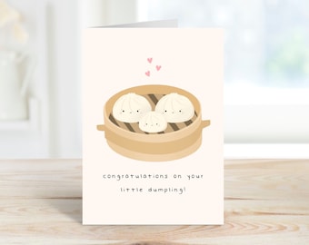 Congratulations on Your Little Dumpling New Baby Card | Funny Pregnancy Card | Food Pun | Bun in the Oven | Baby Shower | Prints by Milly