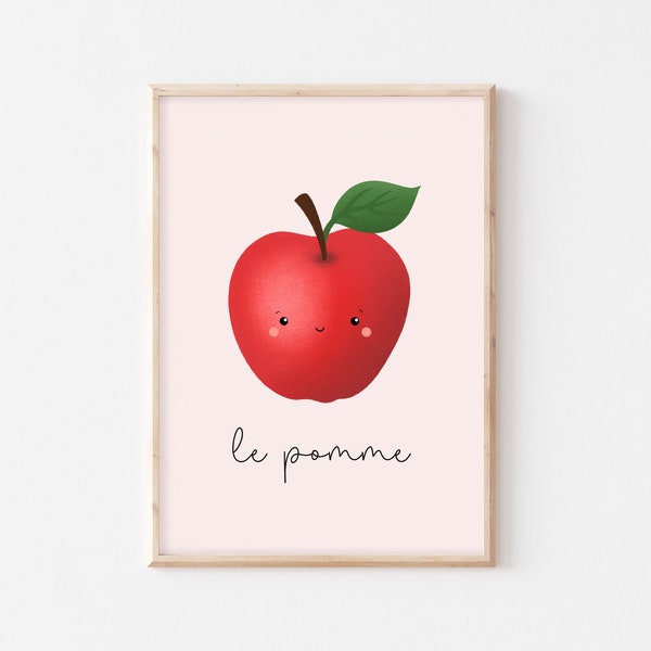 Le Pomme Apple Illustration Kitchen Print | French | Fun Fruit Print | Kitchen Poster | Wall Decor | Dining Room Print | Prints by Milly