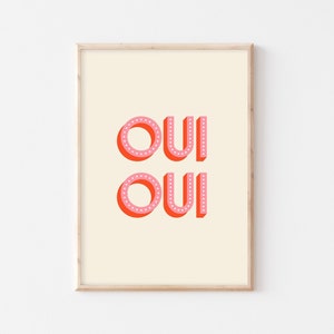 Oui Oui French Quote Bathroom Wall Art Print | Funny Pun Print | Bathroom Humour Print | Gallery Wall | Pink and Orange | Retro Typography