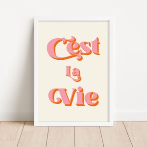 C’est La Vie French Quote Wall Art Print | Colourful Print | Retro Typography | Positive Quote | A3, A4, A5, A6 | Inspirational Wall Art