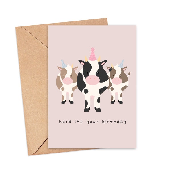 Herd It's Your Birthday Card | A6 | Funny Pun Humour Card | Joke Card | Cow Birthday Card | Animal Lover | Punny Birthday Card | Farm Card