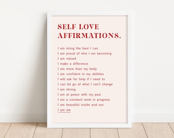 Self Love Affirmations Wall Art Print | Positive Quote Print | Positivity Print | Self Care Gift | Gift for Her | Female Empowerment Print