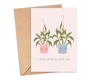 I Love Hanging With You Anniversary Pun Card | A6 | Funny Anniversary Card | Hanging House Plant Card | Card for Partner | Best Friend Card