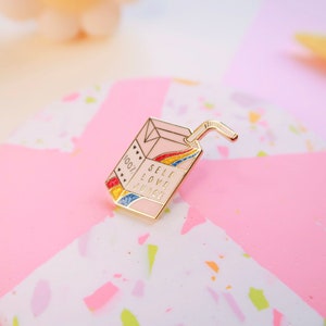 Self Love Juice Box Enamel Pin Cute Hard Enamel Pin Affirmation Positivity Small Gift Lapel Pin Glitter Rainbow Gift for Her image 2