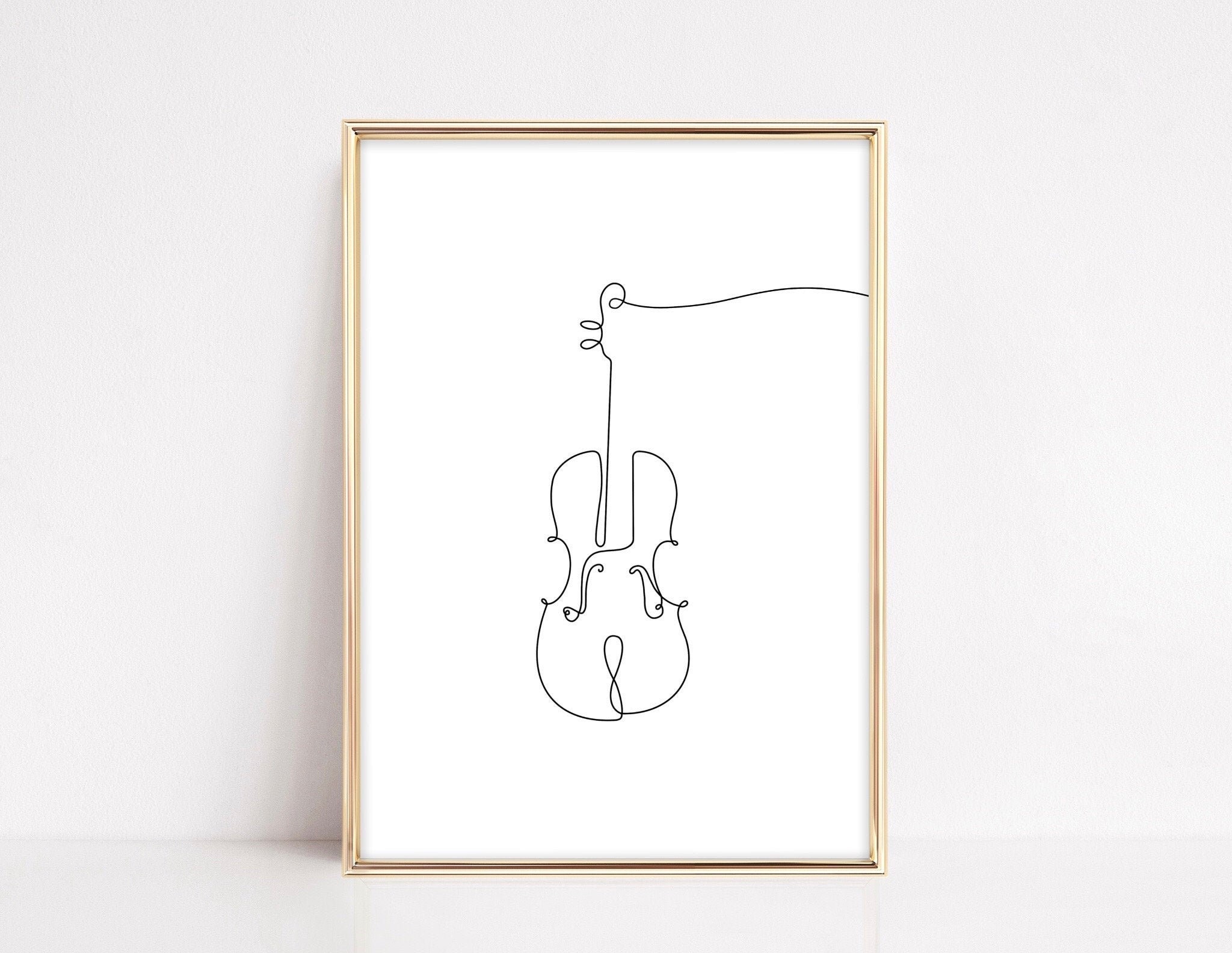 Minimalist Violin Instrument Line Drawing Wall Art Print
