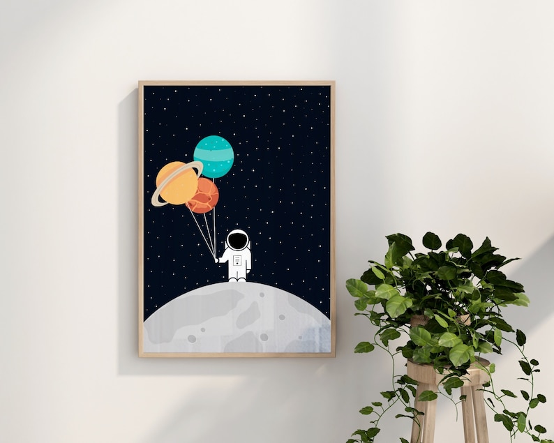 Astronaut Planet Balloon Print | A3, A4, A5, A6 | Space Print | Kids Wall Art | Space Nursery Print | Space Nursery Decor | Unframed 