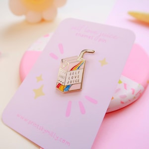 Self Love Juice Box Enamel Pin Cute Hard Enamel Pin Affirmation Positivity Small Gift Lapel Pin Glitter Rainbow Gift for Her image 3