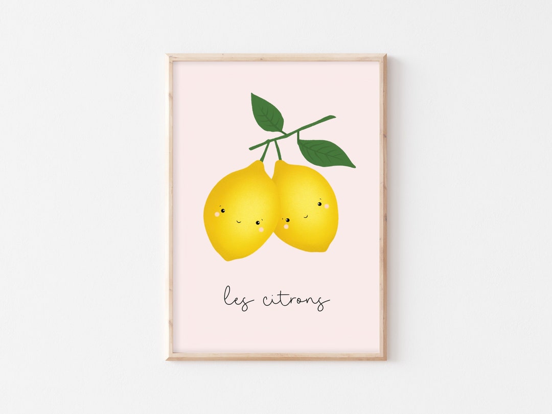 Les Citrons Lemon Illustration Kitchen Print Wall Decor French Fun ...
