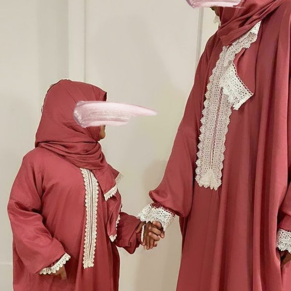 Exclusive Mommy and Me Handmade in Al Madinah Prayer Dresses Isdaal Abaya Prayer Wear Sharshaf Khimar Jilbab Kids Women Saudi Arabia