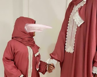 Exclusive Mommy and Me Handmade in Al Madinah Prayer Dresses Isdaal Abaya Prayer Wear Sharshaf Khimar Jilbab Kids Women Saudi Arabia