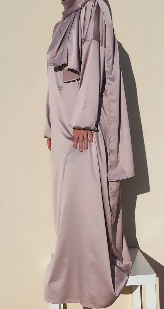 satin prayer dress Women's Modest Prayer Dress Satin Gray Paisley
