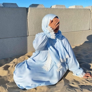 The Madinah abaya. Modest dress for young girls ages 4 to 12 years of age. Plain black chiffonhead scarf is included