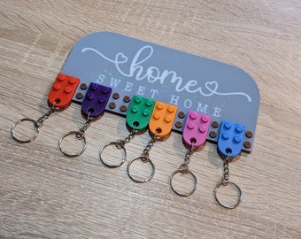 Building Bricks Keychain Wall Holder, Home Sweet Home, holds up to 9 key sets. Includes 6 keychains