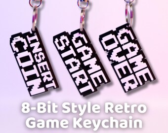 8-Bit Retro Game Keychain – ICONIC Design for Gamers | CHOOSE Insert Coin, Game Start, or Game Over | Fun & NOSTALGIC Gift for Retro Fans