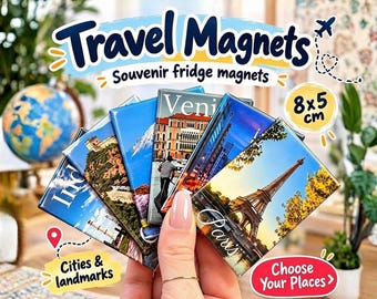 Custom Travel Magnet, Personalized City & Landmark Fridge Magnet, Souvenir Magnet, Custom Destination Gift, 8x5 cm
