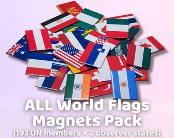 World Flags Fridge Magnets – 195 UN Countries, Travel Souvenir (8x5cm)