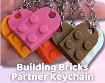 Building Blocks Heart Keychain Set, Friendship Gift