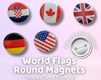 Country Flag Fridge Magnet or Pin – Global Travel Souvenir (Ø4cm | 1.5in)
