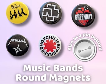Rock Band Magnet or Pin | Collectible Music Decor (Ø4cm | 1.5in)