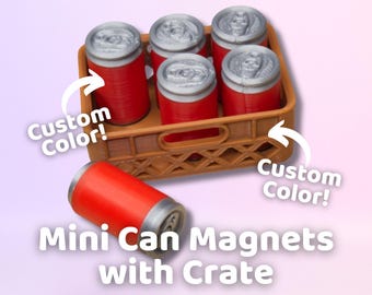 Mini Beer & Soda Can Magnets | 3D Printed 6-Pack with Crate