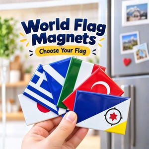 Ímã de geladeira com a bandeira de um país, ímã com a bandeira de um país, lembrança de viagem, presente de geografia, ímã personalizado com a bandeira de um país, 8 x 5 cm