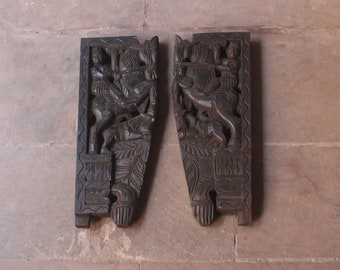 Handmade Indian Temple Wooden Brackets: Vintage Pillar Decoration