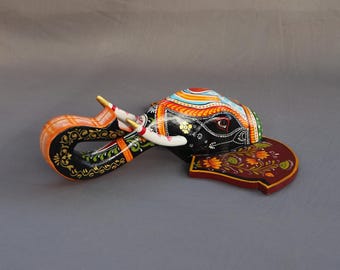 Handmade Multicolored Wooden Elephant Wall Decor: Contemporary Art