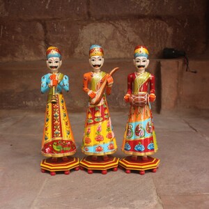 Handmade Wooden Rajasthani Musician Band Set of Three