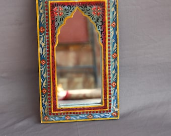 Handmade Wooden Arch Mirror | Floral Painted Boho Wall Decor