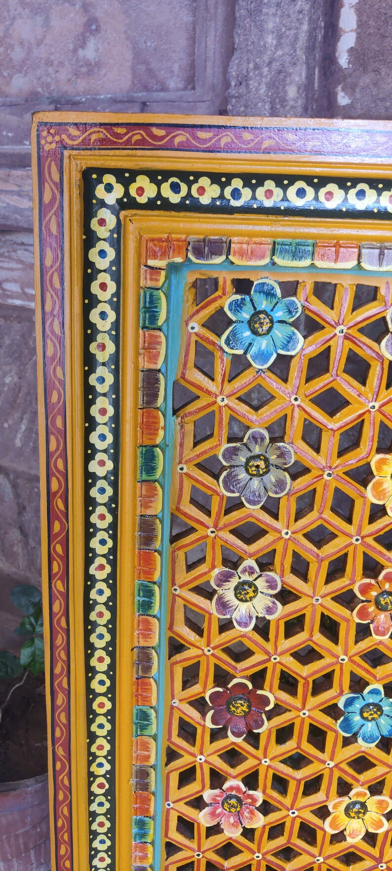 Octagonal Jali Frame Handmade Wooden Jali Frame: Floral Wall Panel, Handpainted - Etsy