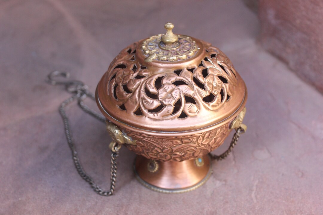 Antique Round Copper Hanging Incenses Burner Handmade Home Etsy