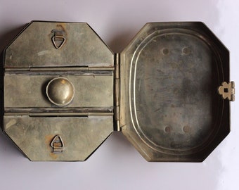 German Silver Paan Daan Box: Antique Brass Jewelry Keepsake