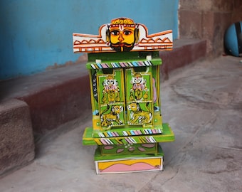 wooden Kavad || Wooden Rajasthani Travelling Temple foldable painted all over miniature painting folk cultural decorative kavad temple green