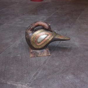 Handmade Wooden Duck Figurine: Brass Fitted Antique Decor