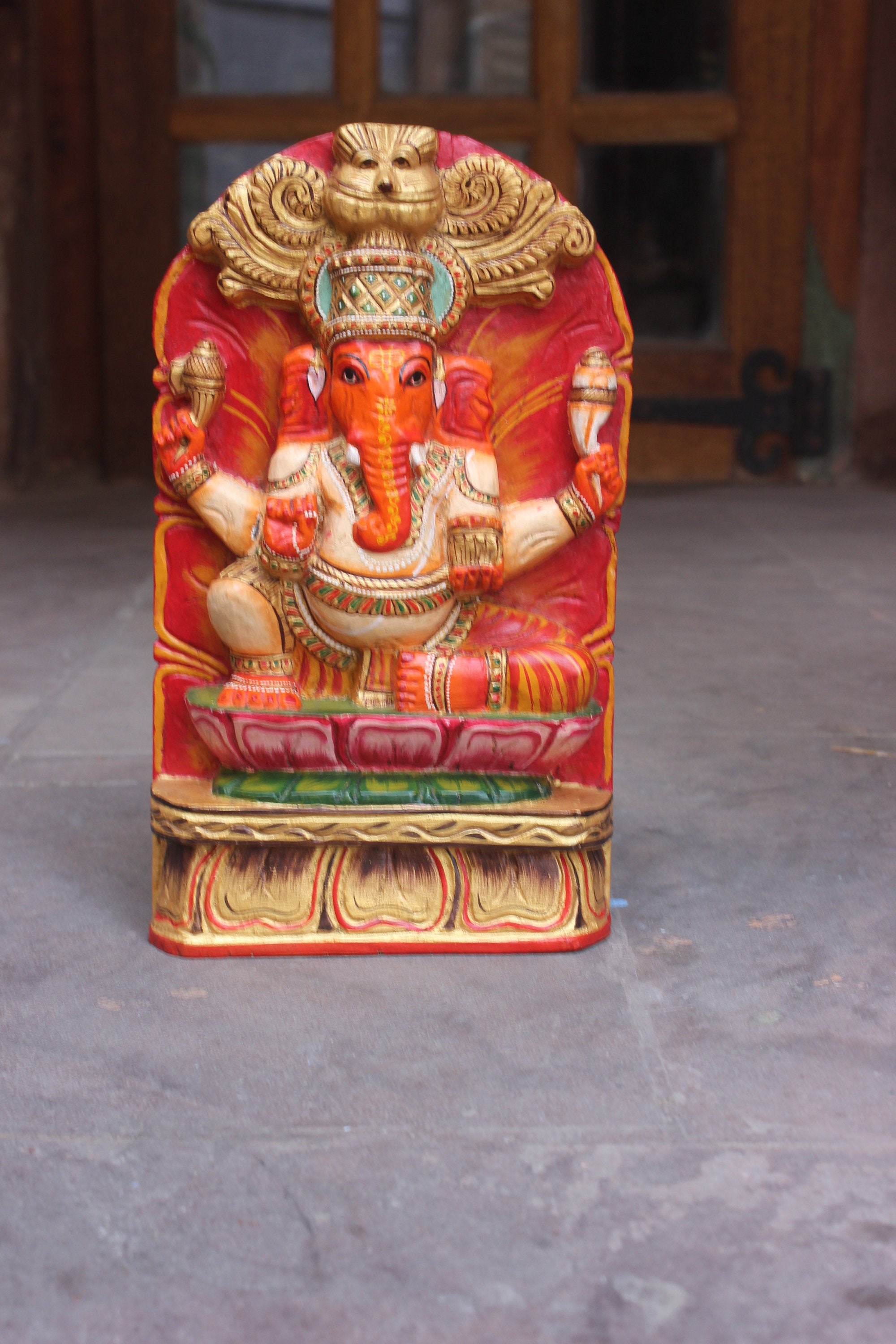 Ganesha Wall Panel Statue Wooden Ganesh Hanging Sculpture Temple
