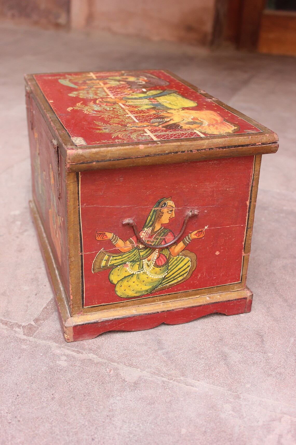 Old beautiful fine handpainted storage box/rajasthani wooden Etsy